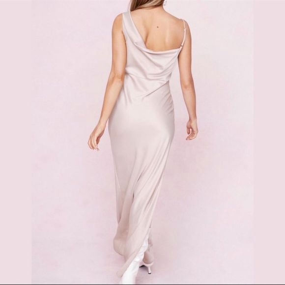 Nasty Gal Hot Pink One Shoulder Cowl Neck Satin Maxi Dress - Picture 8 of 9